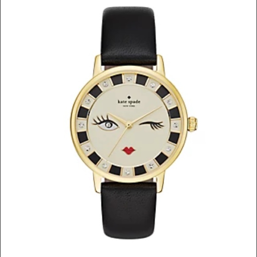 NWT in box Kate Spade black leather wink watch